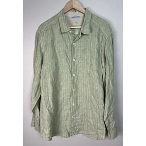 Tommy Bahama Relax Linen Green Stripe Long Sleeve Button Down Size XL Men’s